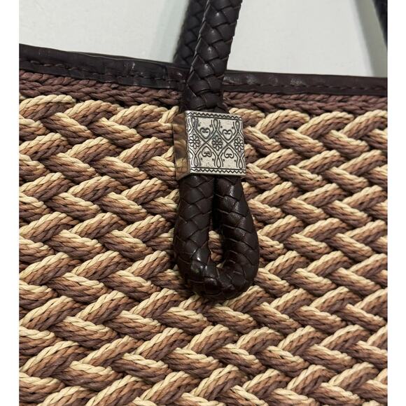 Brighton Raffia Woven Brown Leather Top Handle Bag with Charms - Picture 7 of 10